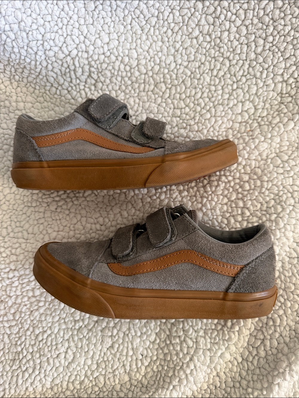 Kids Gray and Brown Suede Velcro vans Sneakers size 3